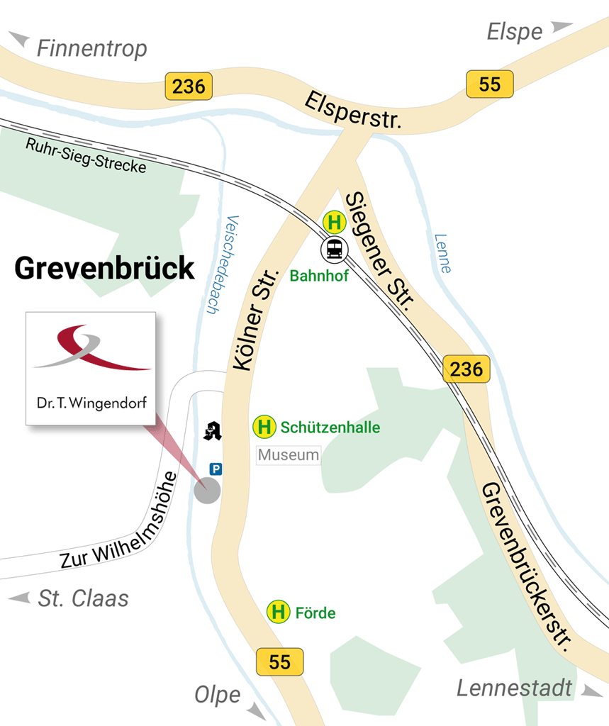 Karte Zahnarztpraxis Dr. Thomas Wingendorf in Grevenbrück, Kölner Straße